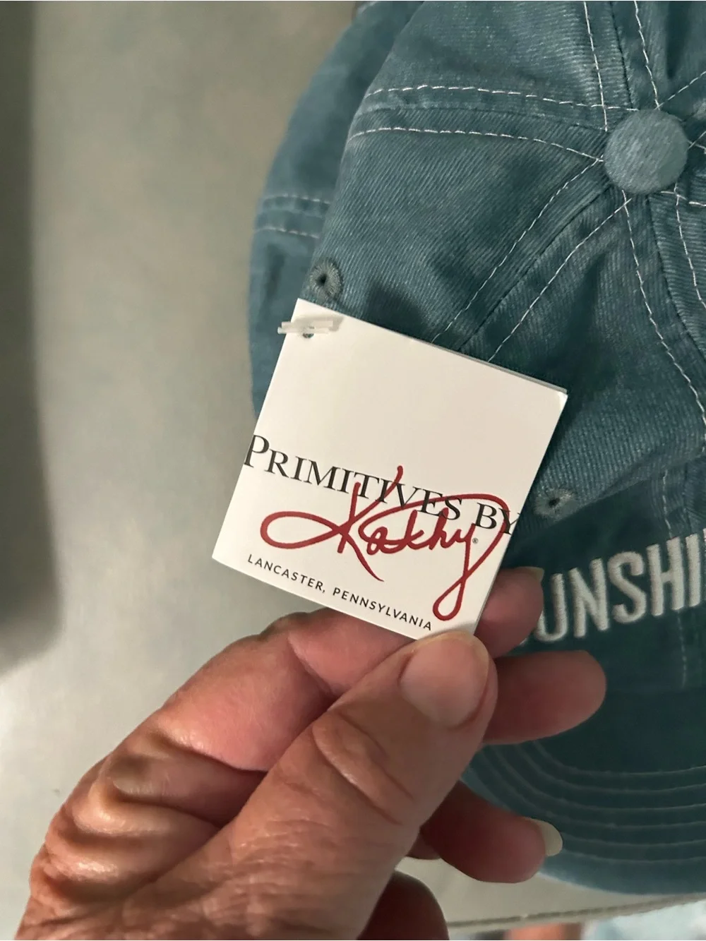 Primitives by Kathy Teal Baseball Cap with White Embroidery